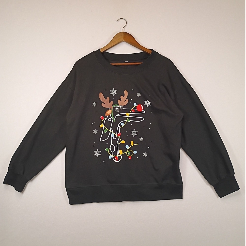 Festive Holiday Unbranded Unisex L Black Reindeer Dog Light Graphic Sweatshirt